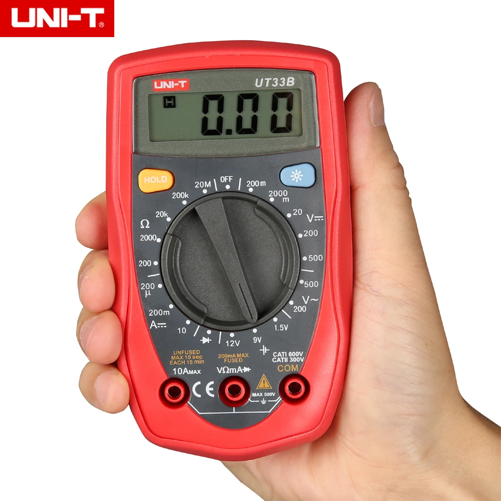 

UNI-t UT33B/UT33B+ Handheld 3 1/2 Digital Multimeters Manual Range AC/DC Voltage Meter DC 10A Current Tester