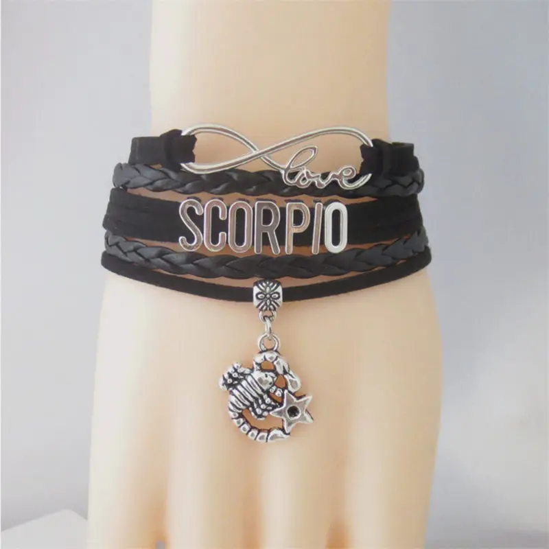 

Drop Shipping Handmade Vintage Infinity Love 12 Constellation Aries Taurus Gemini Cancer Zodiac Sign Leather Bracelets 1243