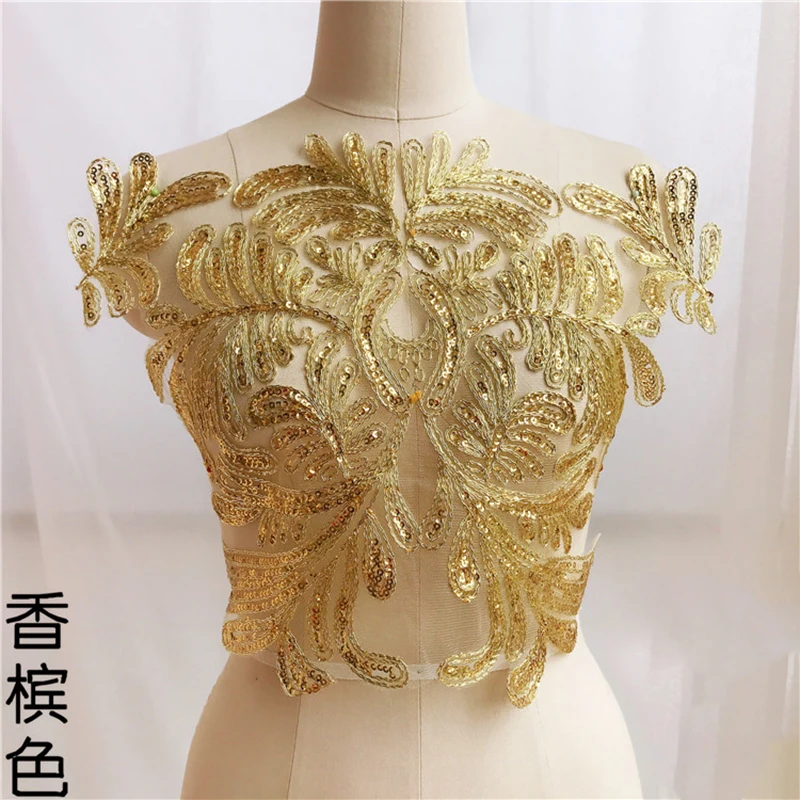 Adorno de encaje bordado de Novia Vestido para Boda De Perlas De Adorno Floral Con Cuentas Recortar 1PC