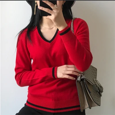 Высокое качество свитер женский с v-образным вырезом Женский кашемировый свитер шерстяной пуловер v-образный вырез плюс боковая рубашка