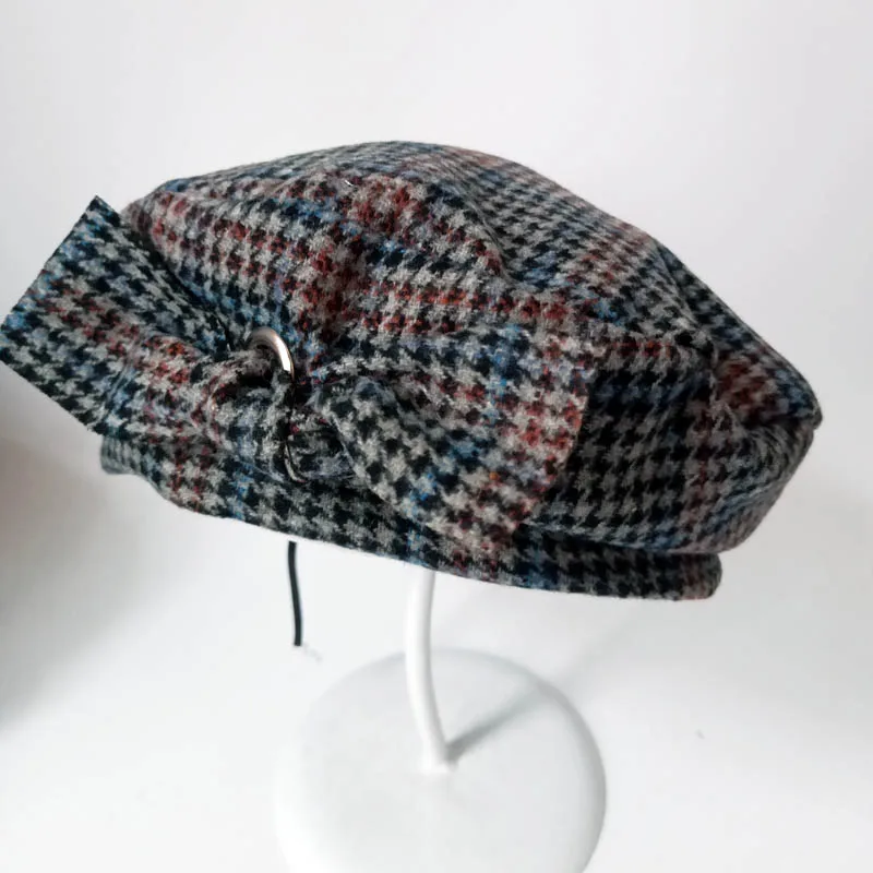 

MAXSITI U Child girls autumn and winter woolen plaid bow beret fashion flat top painter hat
