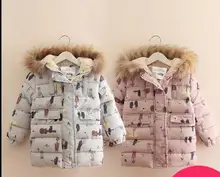 Doodle Baby Дети Хлопка-Ватник 2016 Зимние Девушки Детская Одежда Ребенка Утолщение С A Меховой Воротник Капюшоном Верхняя Одежда