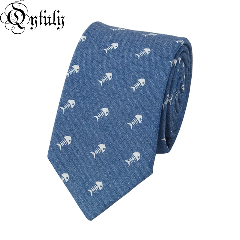 Qyfuly Повседневное Галстуки мультфильм рыбы печатных для Для мужчин хлопок печати галстук для Для мужчин мужской моды Праздничная одежда