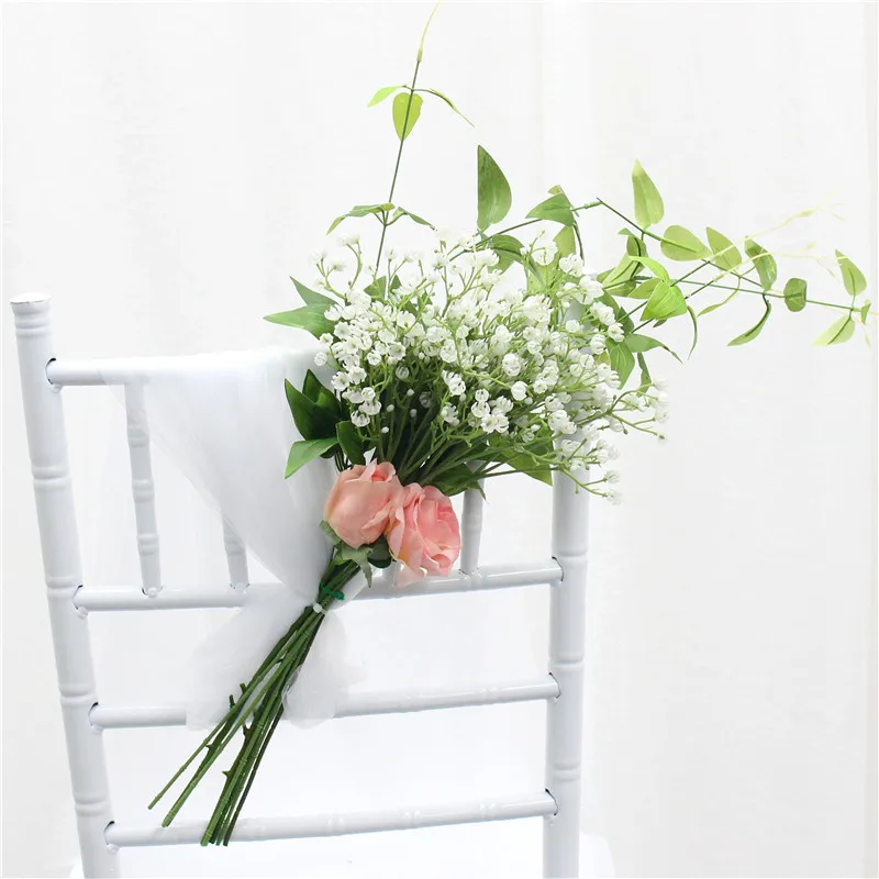 Искусственный букет невесты ручной работы на стул с открытой спиной цветок для церковного банкета Свадебный декор букет цветов+ чехол на стул пряжа гирлянда Роза - Color: A 1