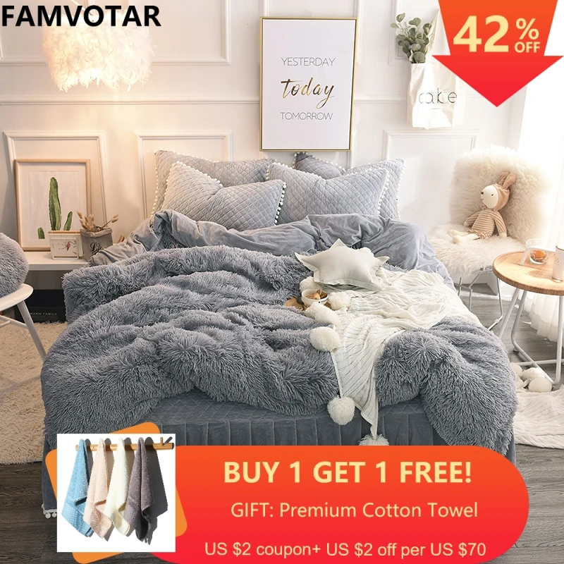 Famvotar Luxury Plush Shaggy Bedding Set 1 Faux Fur Duvet Cover 1
