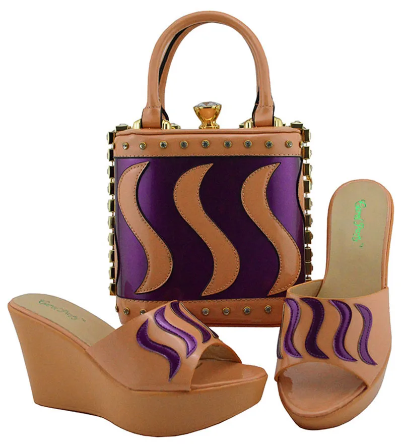 Комплект из сочетающихся туфель и сумочки золотого Цвет; итальянский Женский комплект из туфель и сумочки в тон, украшенные блестками, в африканском стиле, обувь для вечеринок MD005