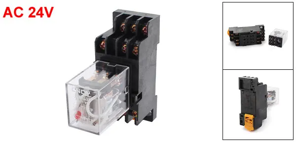 HH53P AC24V Coil 3PDT 11-Pin Power Relay w 35mm DIN Rail Mount Socket
