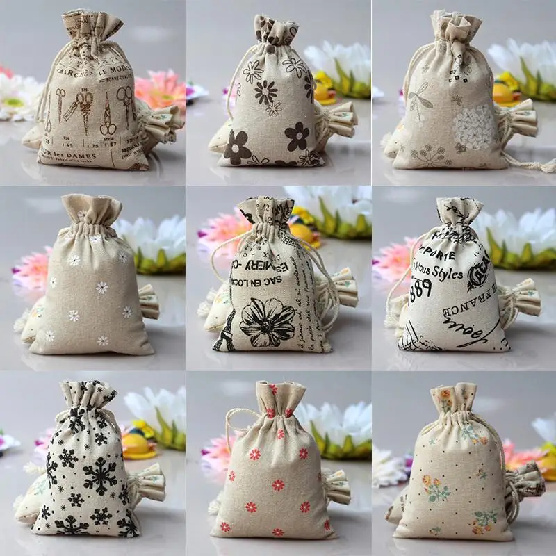 20 Small Burlap Hessian Linen Jute Drawstring Sack Wedding Favor Gift Bags Pouch