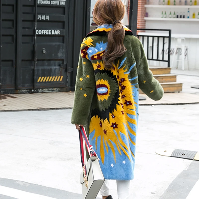 M.Y.FANSTY 2017Shaba Winter Imported Crown Velvet Mink Full Sleeve Coat Turn Down Collar Real Fur Sunflower Women's Mink Coats
