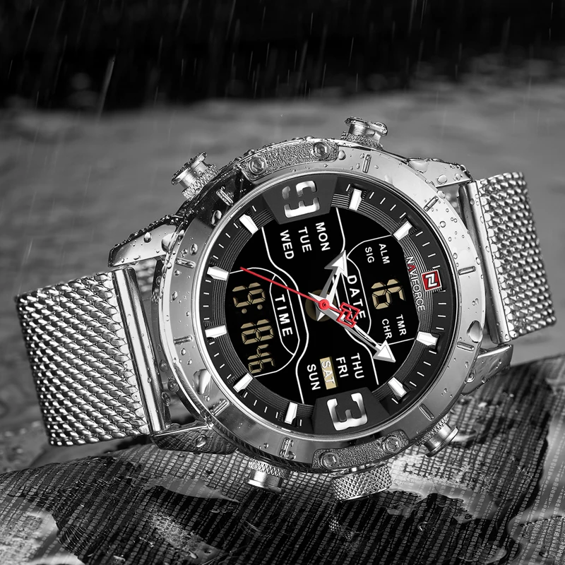 NAVIFORCE Luxury Brand Men Sports Watches Men's Quartz LED Digital Clock Male Full Steel Military W