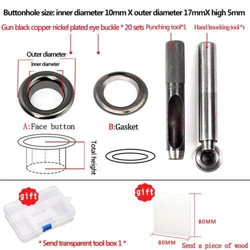 20 комплектов металлических люверсов и штампов набор инструментов для кожаного ремесла шнурки одежды баннер с люверсами золото 8 мм 10 мм 12 мм - Цвет: 10x16.5x5mm black