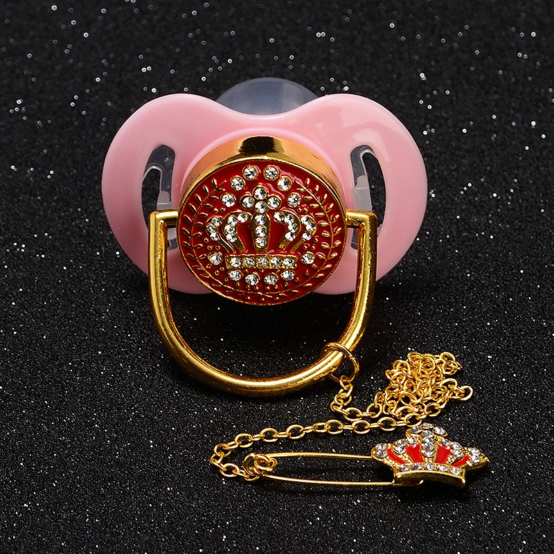 

MIYOCAR bling bling small cat crystal rhinestone prince crown Baby Pacifier dummy and clip set unique design