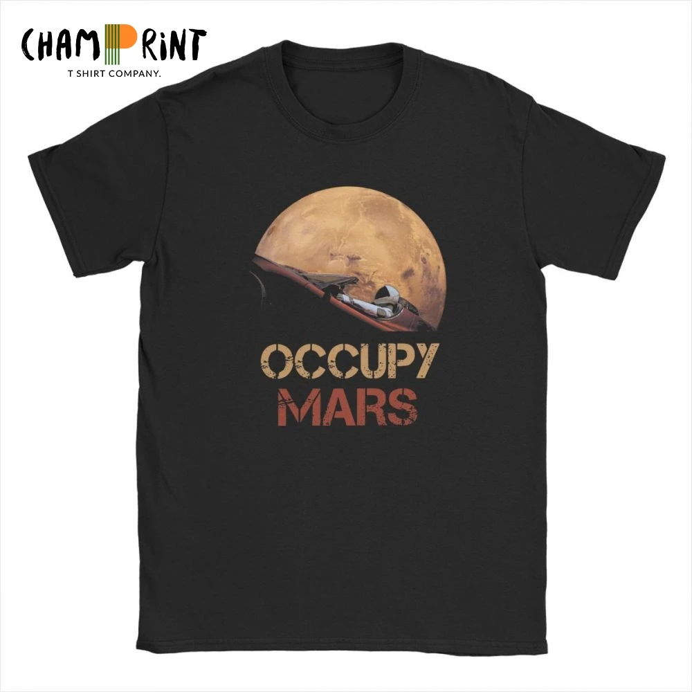 

Occupy Mars Spacex Starman T-Shirt Men Elon Musk Falcon Heavy 9 Short Sleeve Novelty Tees Crewneck 100% Cotton Clothes T Shirt