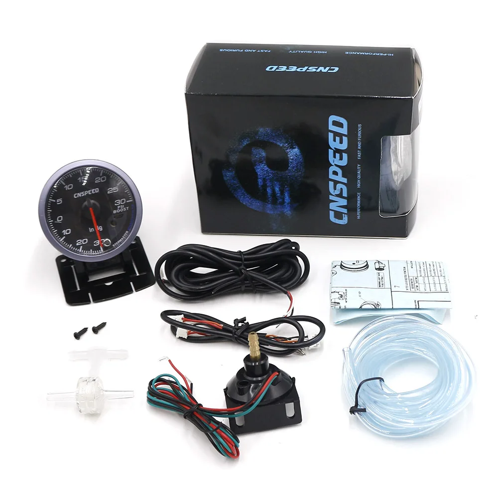 CNSPEED 60 мм гоночный автомобиль турбо Boost gauge 30~ 30 Psi Янтарный/белый светодиодный свет с пиковой функцией Boost Gauge