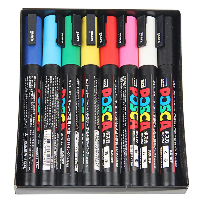 Uni Posca PC-3M, средние маркерные ручки, граффити, цветные маркеры на водной основе, перманентные маркер-краски, офисные канцелярские принадлежности