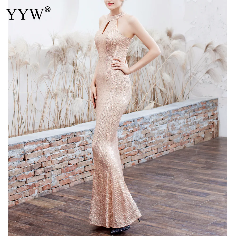 Elegant Sequined Halter Sleeveless Mermaid Long Evening Dress Elegant Sequined Halter Sleeveless Mermaid Long Evening Dress 6