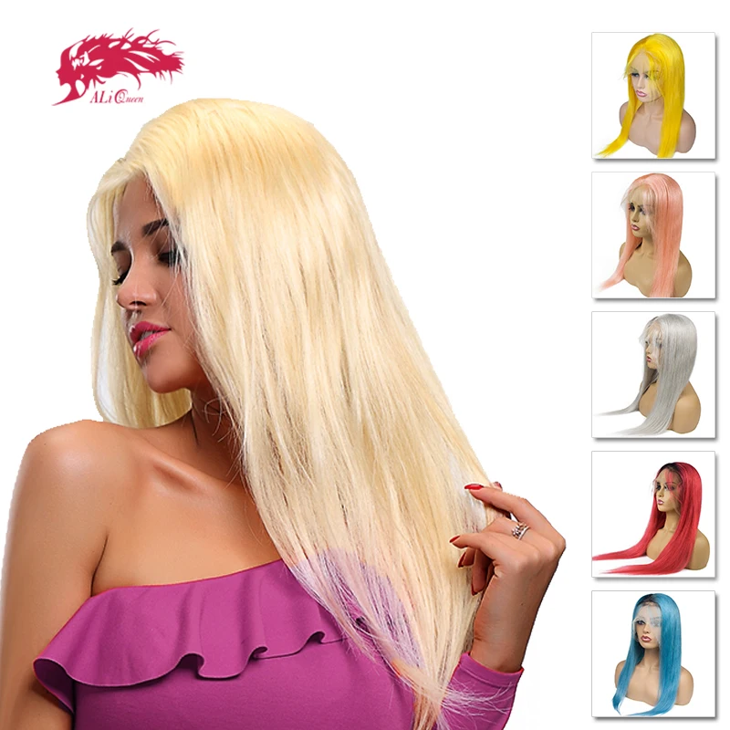 

Ali Queen Brazilian Remy Straight Hair Color Full Lace Human Hair Wigs Pre Plucked With Baby Hair 14"-24" Ombre Full Lace Wig