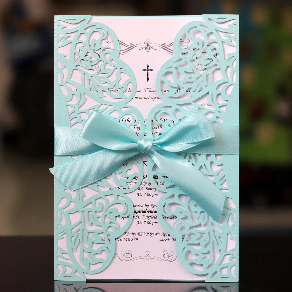  10pcs/set Hollow Laser Cut Wedding Invitations Elegant Engagement Wedding Invitation Card With Ribb - 33037789734