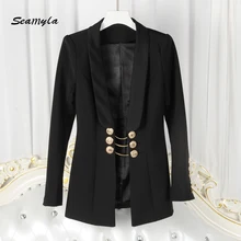 Seamyla/высокое качество, новейшая мода, модный дизайнерский блейзер в стиле Парижа, Женский блейзер с золотыми пуговицами и цепочкой, верхняя одежда для подиума