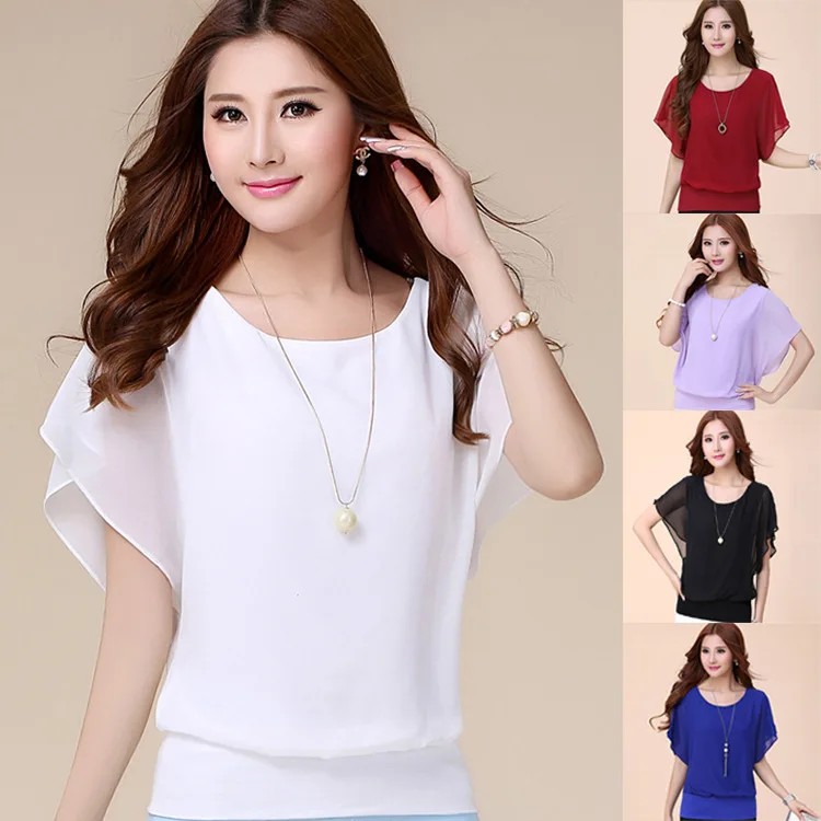 

New summer chiffon shirt female short-sleeved summer dress women's slim bat chiffon shirt 2019 hot new personality female fashio