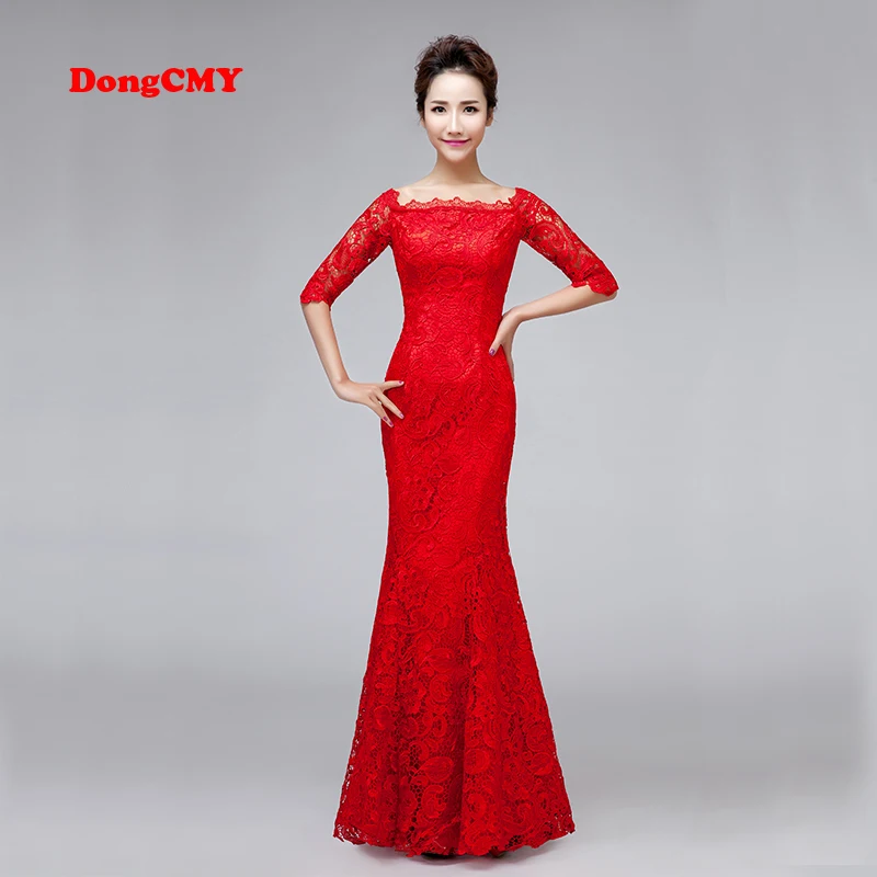 DongCMY Luxury bridal red Color 2019 Evening dress long formal neckline Lace bandage medium sleeve Women Gown Party Dresses DongCMY Luxury bridal red Color 2019 Evening dress long formal neckline Lace bandage medium sleeve Women Gown Party Dresses