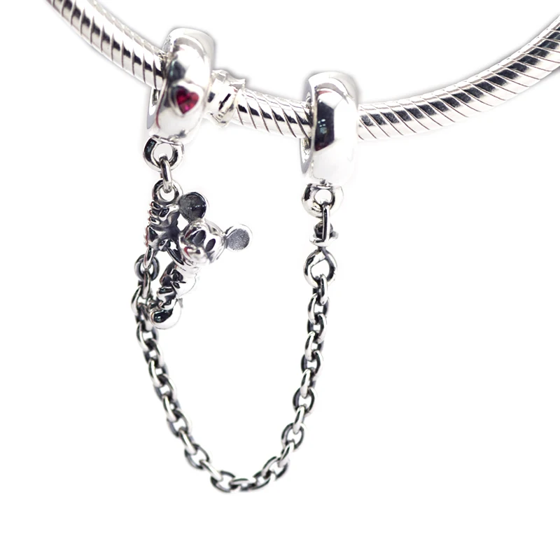 

Fits Pandora Bracelet Charms Original 925 Sterling Silver Jewelry Climbing Mouse Safety Chain ,Red CZ Beads for Jewelry Making