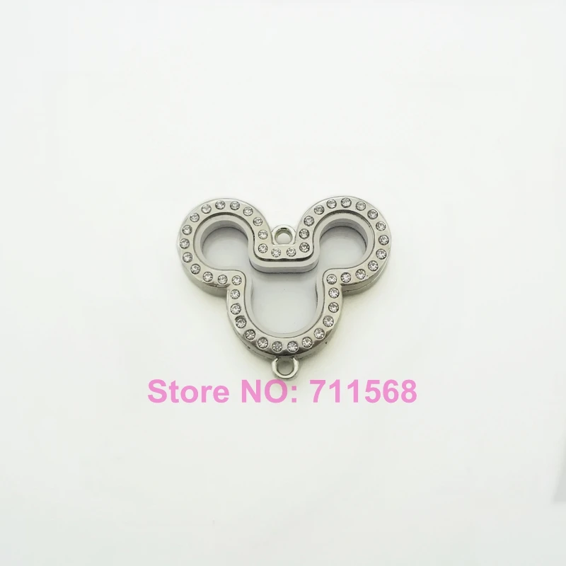 

37mm Crystal Mickey Floating Locket With Double Rings Magnetic And Glass Memory Locket Pendant 10PCS/Lot