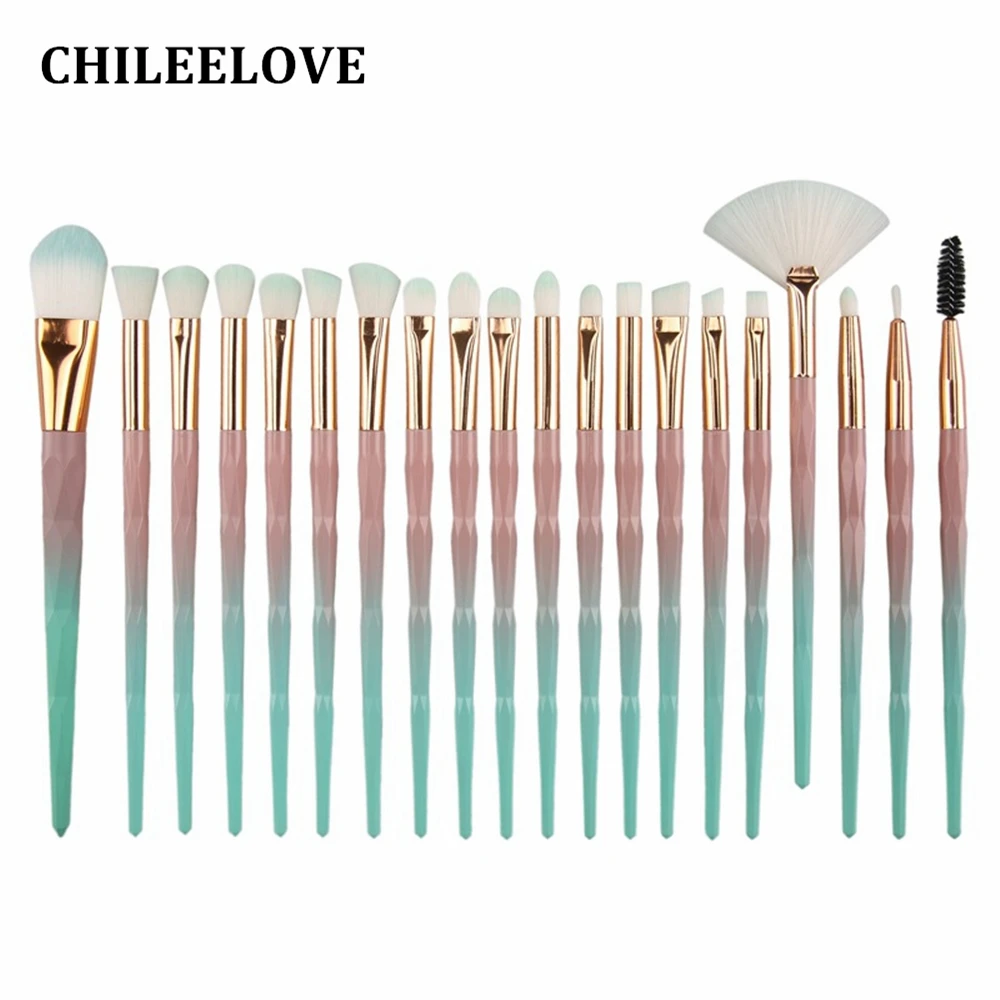 CHILEELOVE 20 Piece Gradient Brown Green Color Makeup Brushes Kit For Facial Eye Blush Powder Eyeshadow Highlight Tool | Красота и