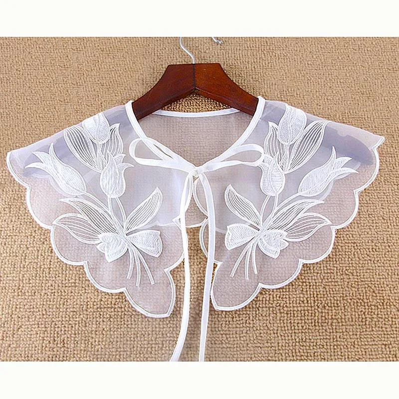 Fashion Women Organza Embroidery Collar Embroidered Fake Detachable ...