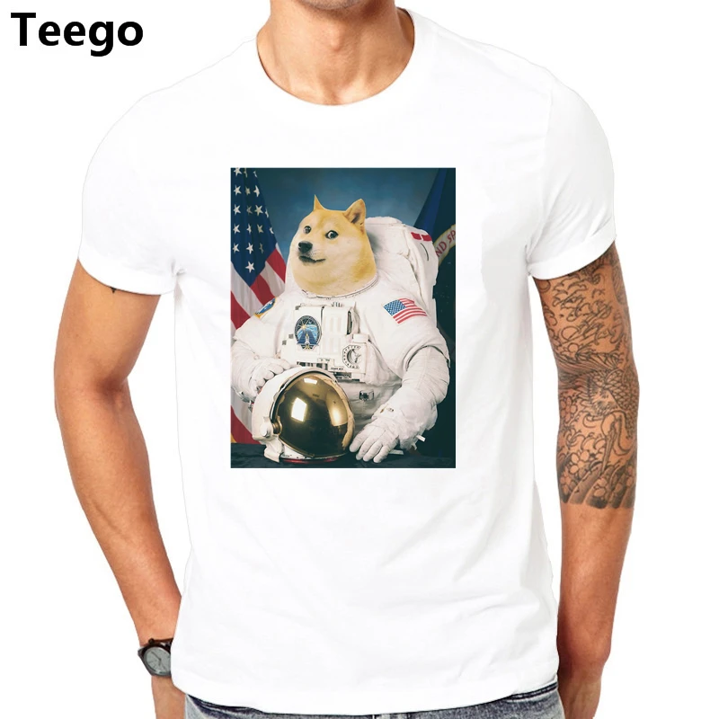 

newest 2017 mens custom t shirts Tribute to Doge Dog Astronaut Meme Such Wow funny t shirts man fashion clothing free shipping