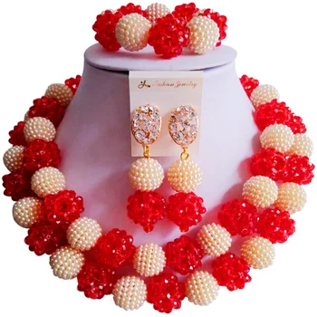 

Handmade Red Beige African Style Women Crystal Bridal Jewelry Sets for Engagement 2C-ZZSJ-14
