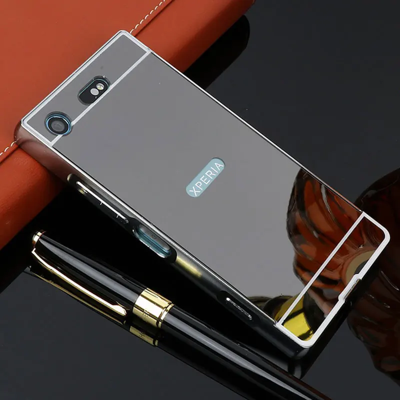 

For Sony Xperia XZ1 Compact Case 4.6'' Plating Mirror Aluminum Metal Frame Bumper + Hard PC Back Cover For Xperia XZ1 Compact