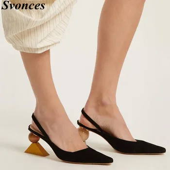 

Stylish Strange Style Shoes Woman Sandalie Asymmetrical Square Heel Sandals Pointed Toe Slingback Pumps Middle Heels Wedge Pumps