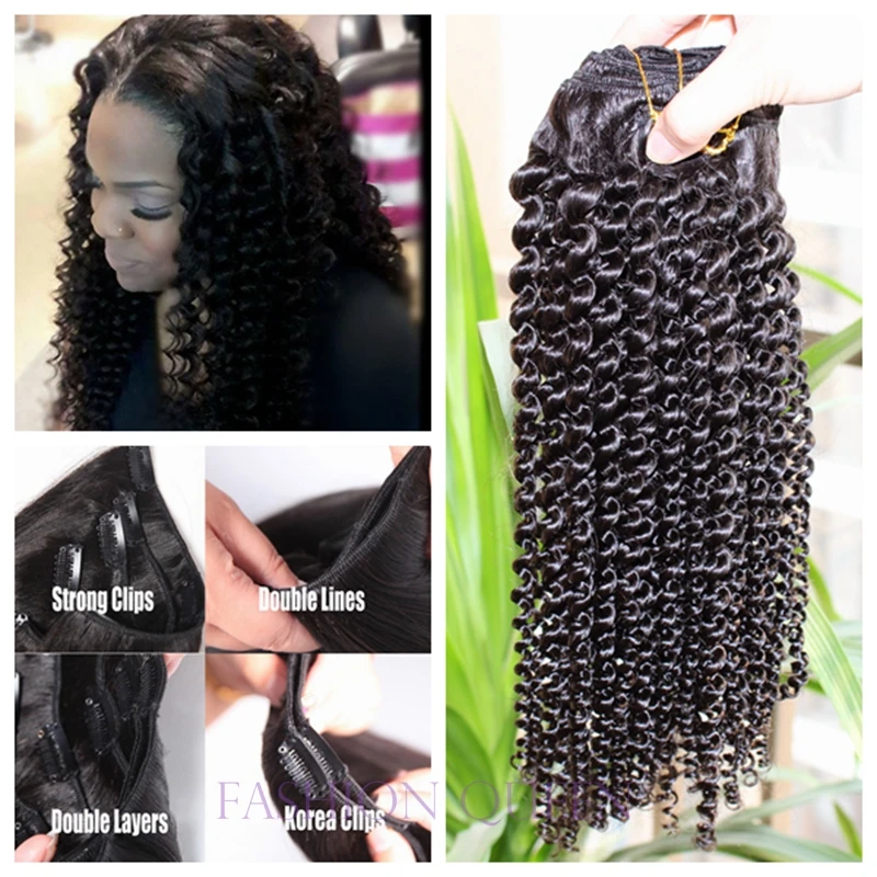 

New Arrival Mongolian Kinky Curly Clip In Remy Human Curl Hair Extensions Full Head 200g 8pcs/set No Shedding Clip In Extension