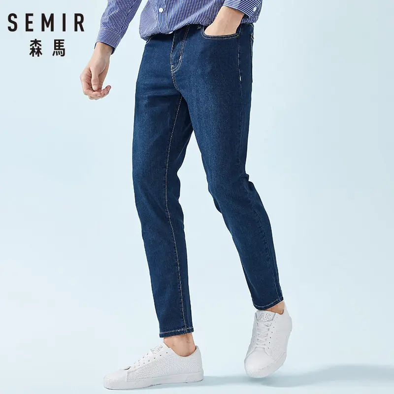 Online SEMIR dei jeans degli uomini pantaloni degli uomini dei pantaloni dei jeans classici di sesso maschile dei jeans del denim dei Pantaloni Del Progettista di casual chic pantaloni di modo Elasticità blu