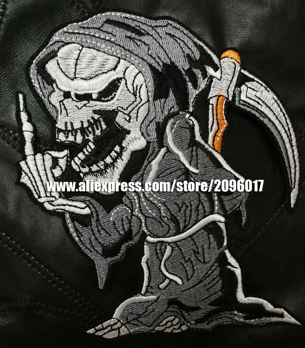 

Large Embroidery Sons of Outlaws Skull Biker Scythe patches badge for Jacket Vest Garments Clothing anarchy Patches appliques