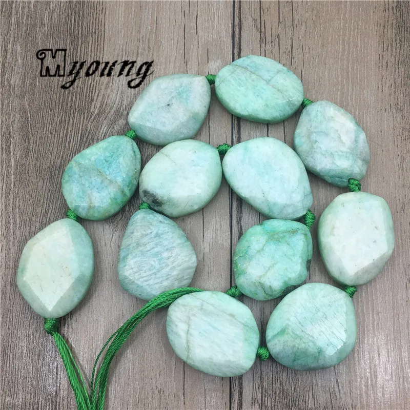 

Faceted Green Amazonite Slice Cutting Nugget Beads,Natural Stone Center Drilled Pendant Beads For DIY Jewelry MY1753