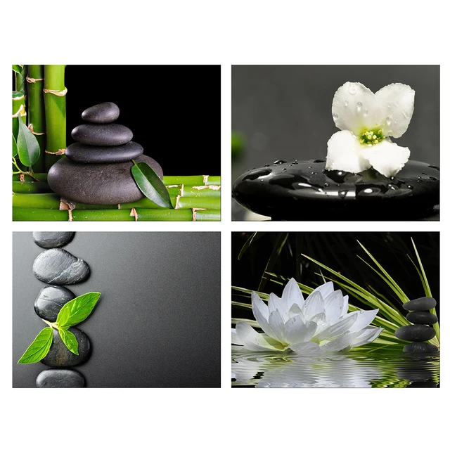 4 Panels Home Decorative Painting Zen Poster Canvas Wall Art Black