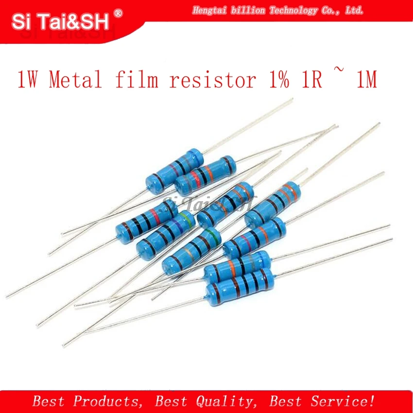 

50pcs 1W Metal film resistor 1% 1R ~ 1M 2R 10R 22R 47R 100R 330R 1K 4.7K 10K 22K 47K 100K 330K 470K 1 2 10 22 47 100 330 ohm