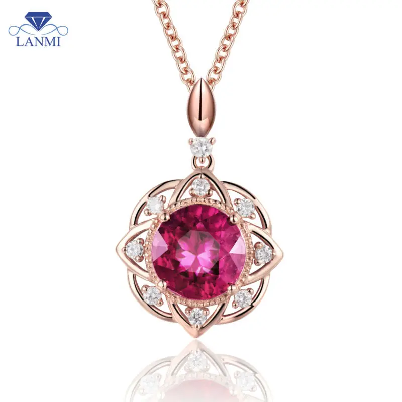 

14K Rose Gold Red Ruby Necklace Pendant Natural Diamond Fantastic Dancing Jewelry WP050