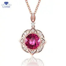 14K Rose Gold Red Ruby Necklace Pendant Natural Diamond Fantastic Dancing Jewelry WP050