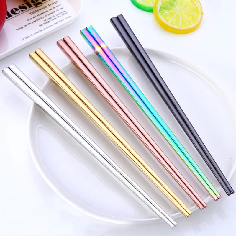 

23cm 1 Pair Stainless Steel Dining Table Colorful Length Chopsticks Dishware Kitchen Gadgets Fork Tableware Supplies