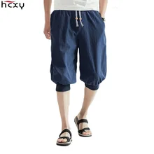 HCXY бренд Новое поступление китайский стиль мужские повседневные свободные шорты мужские льняные шорты-фонарики 7 центов шорты мужские одноцветные