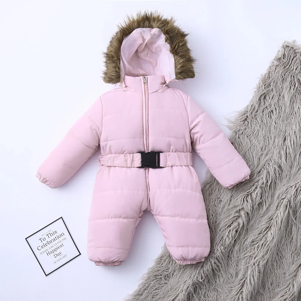 

Winter Warm Infant Baby Boy Girl Romper Jacket Toddler Kids Long Sleeve Solid Hooded Jumpsuit Zipper Thick Coat Fashion Outfit