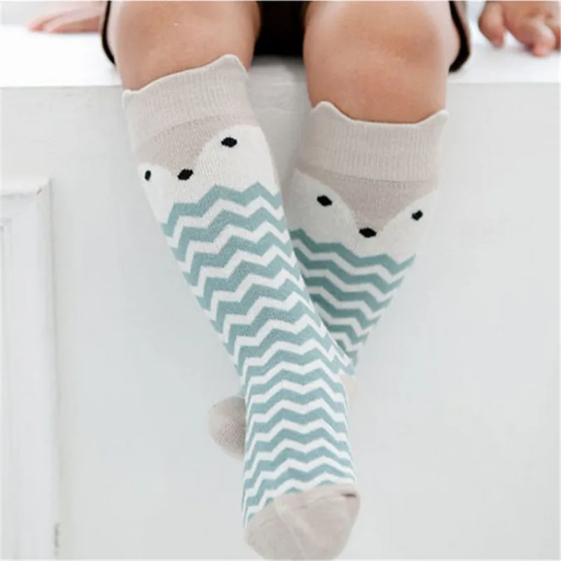 Детские Нескользящие носки до колена для малышей носки для новорожденных девочек и мальчиков длинные носки без пятки с изображением лисы, кошки, животных, хлопковые носки для младенца, милые детские носки