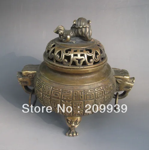 

00290 Rare Chinese Bronze Engraving Lion Incense Burners (A0321)
