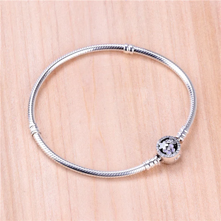 

Silver Charms Chain with Pink Flower Snake Clasp Bracelets for Charms Beads & Pendants For Women DPB087