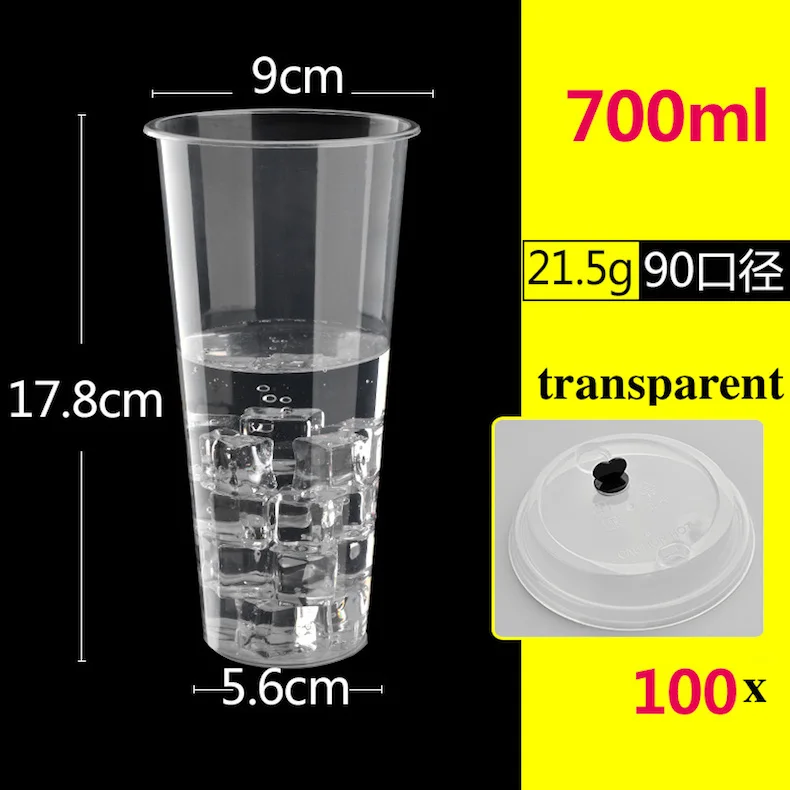 100x одноразовая пластиковая чашка с крышками PP молочный чай сок чашки пищевой 500 мл 600 мл 700 мл Белый Черный Высокий прозрачный