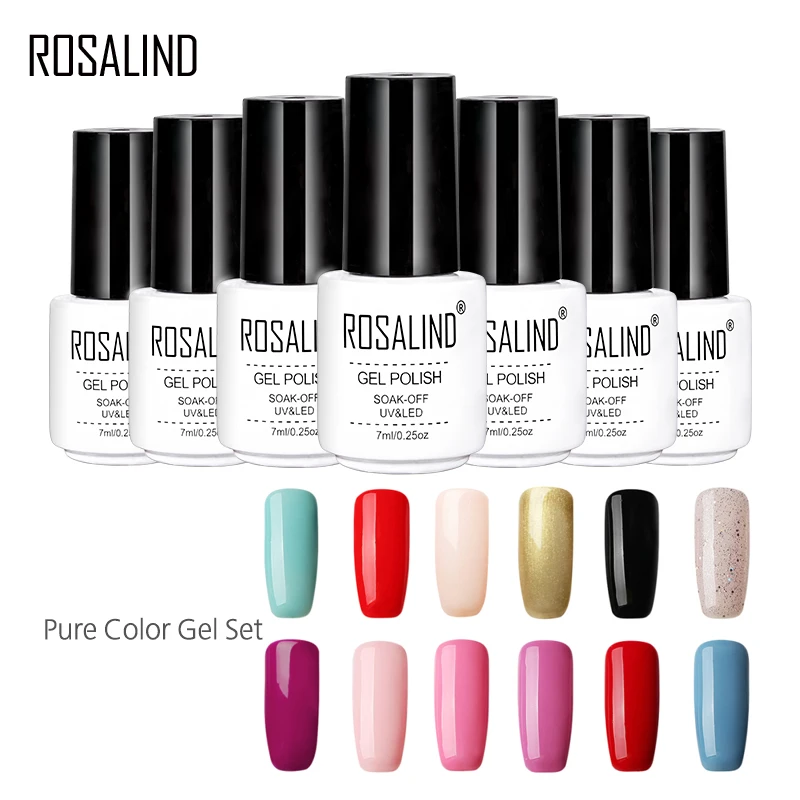 

ROSALIND 7ml Pure Color Series Gel Nail Polish Set For Nail Extension Design Manicure UV Gel Varnishes Nail Art Base Top Lacquer