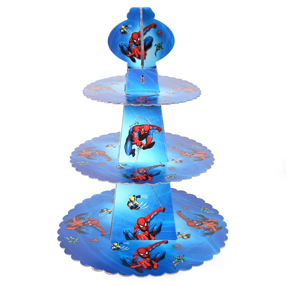 

3 Tier Spiderman Theme Cake Holder Cupcake Stand Kids Boys Happy Birthday Party Supplies Decoration Cardboard Cake Display